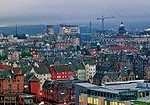 Panorama of the Old Town and Southside of Edinburgh from the Nelson monument. The term panorama was originally coined by the painter Robert Barker to describe his panoramic paintings of Edinburgh.