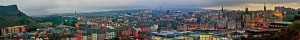 Panorama of the Old Town and Southside of Edinburgh from the Nelson monument. The term panorama was originally coined by the painter Robert Barker to describe his panoramic paintings of Edinburgh.