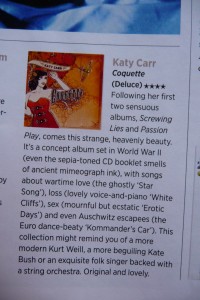 Katy Carr's Album  'Coquette' Nov 2009 Psychologies 4 **** review