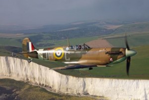 Spitfire flies over White Cliffs
