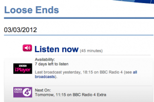Listen again to Katy Carr on Loose Ends 3rd March 2012