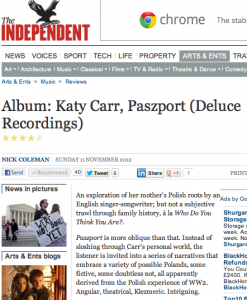 Katy Carr 4/5 star Independent review